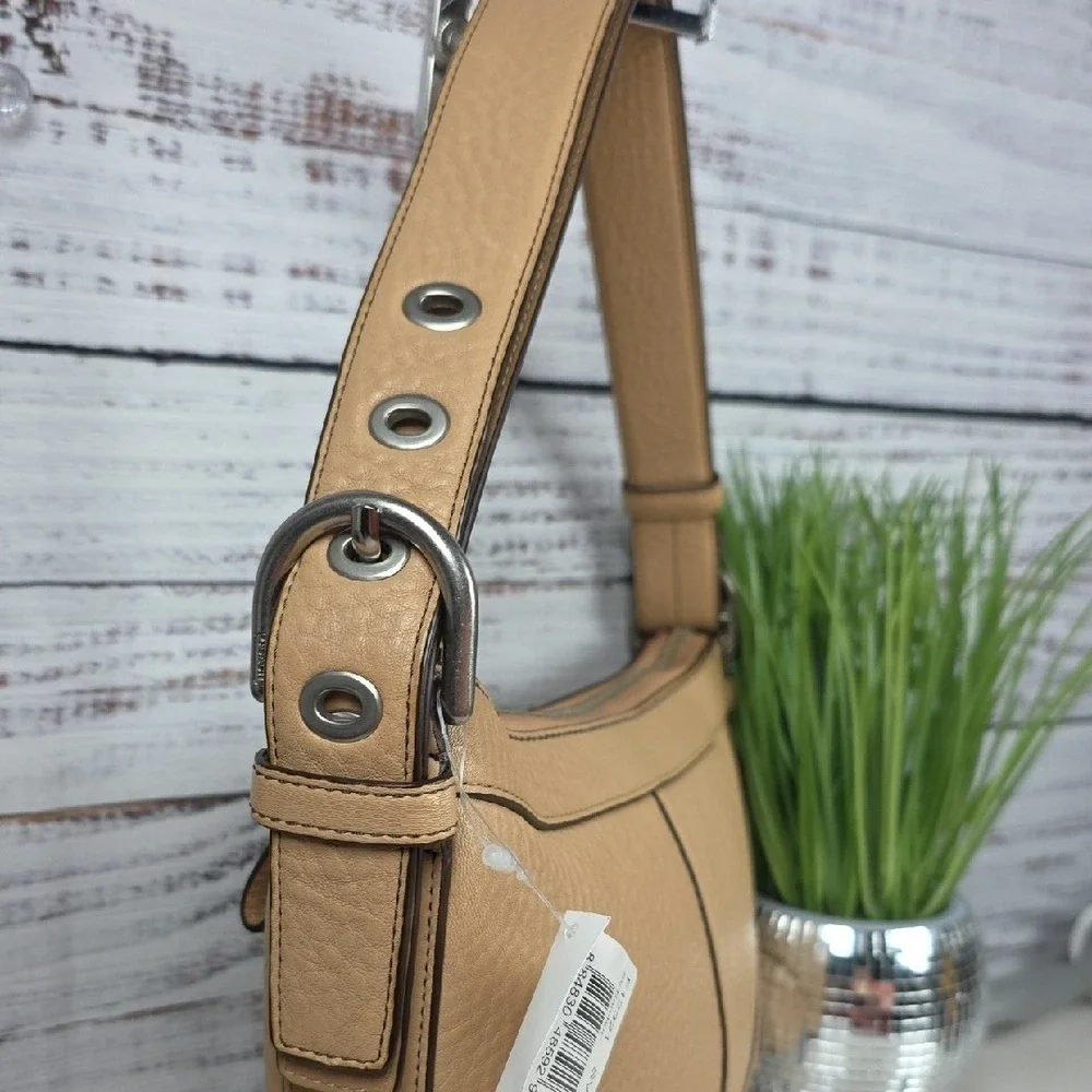 COACH F12321 MADISON BAG TAN BROWN BAMBOO PEBBLED DUFFLE BOHO HOBO PURSE‎